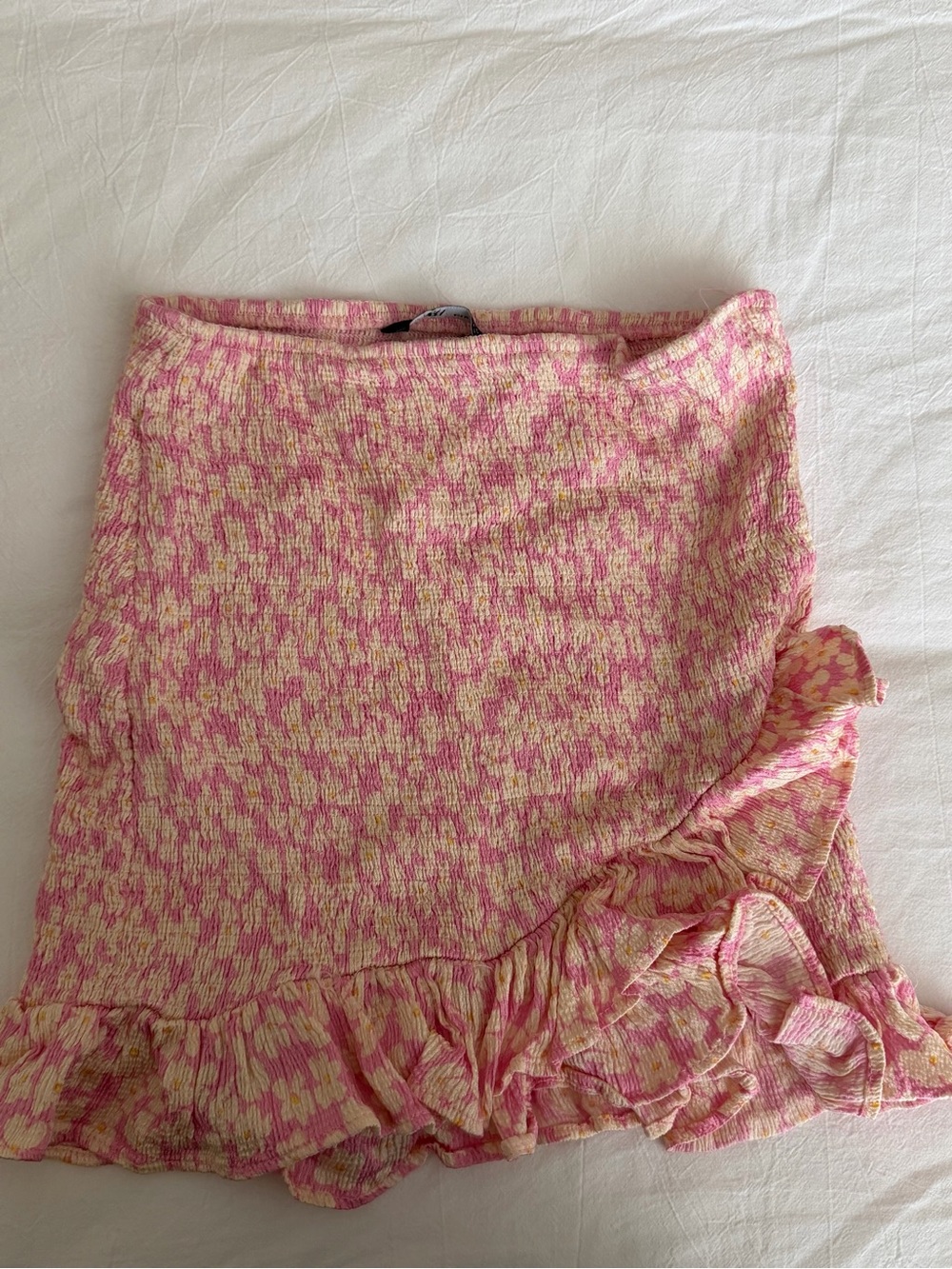 Zara Pink & Cream Ruffle-Hem Mini Skirt
